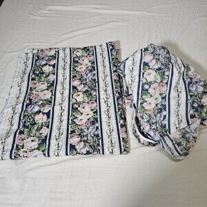 Vint Lady Pepperell Full Size Flat Fitted Sheets Floral Stripe Percale USA Navy